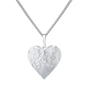 Sterling Silver Heart Necklace 925 Hammered Pendant 45cm